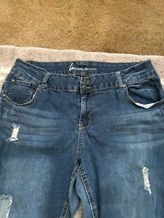 Lane Bryant Dark Blue Distressed Skinny Jeans - Picture 2 of 4